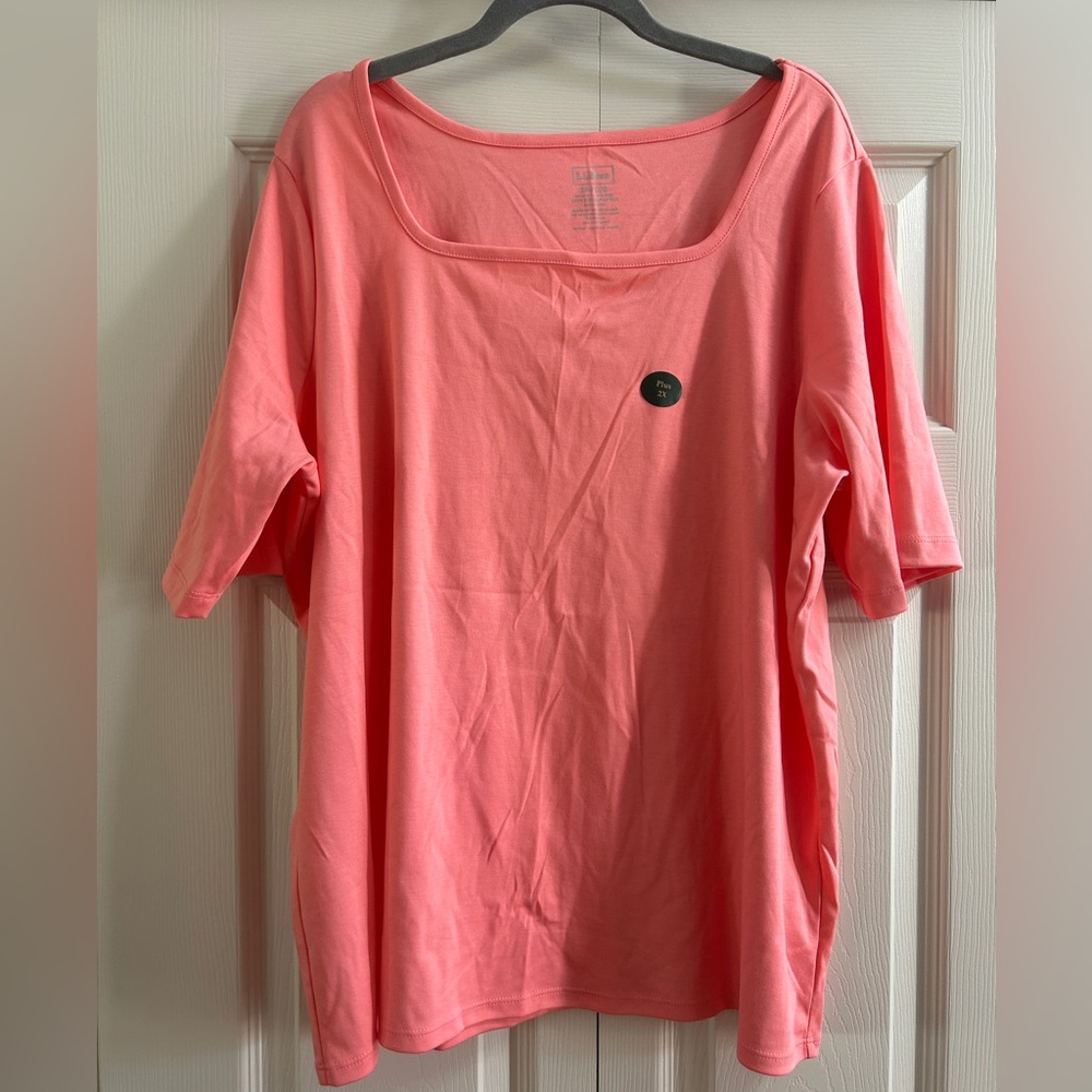 LL Bean Shirt Woman’s Size 2X Orange Top Supima Cotton Short Sleeve NWOT